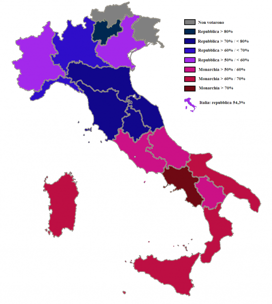 Fichier:Risultati regionali del referendum del 2 giugno 1946.png